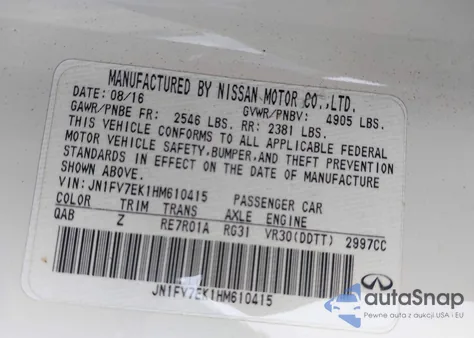 2017 Infiniti Q60 3.0T Red Sport 400 z USA, uszkodzony, nr VIN JN1FV7EK1HM610415